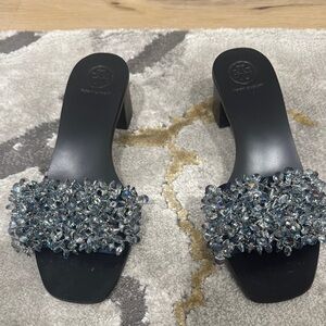 Embellished Black Slide Sandals